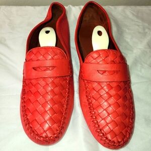 Red Woven Leather Loafers